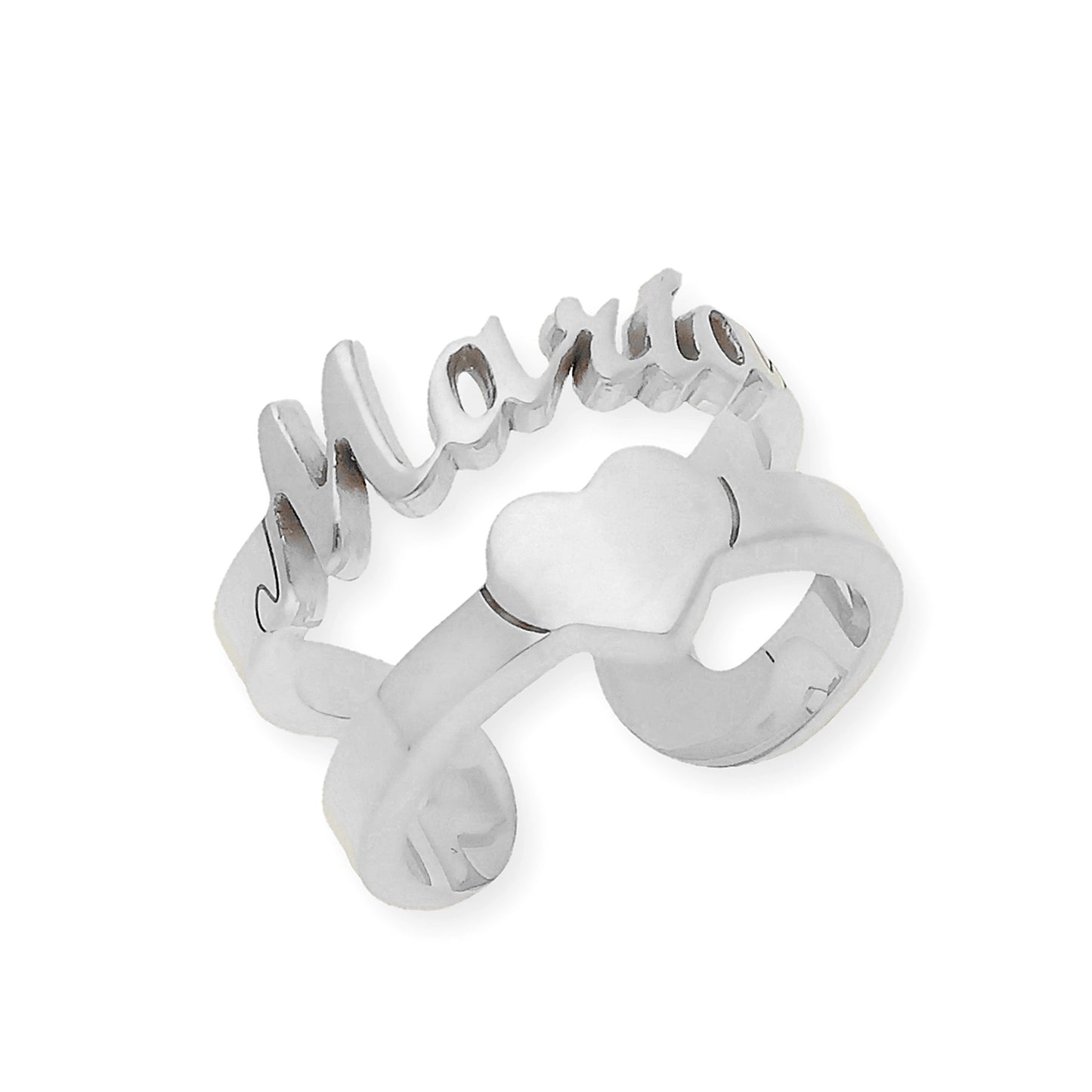 Anillo Koro Doble Tira Nombre y Corazón en Plata 925