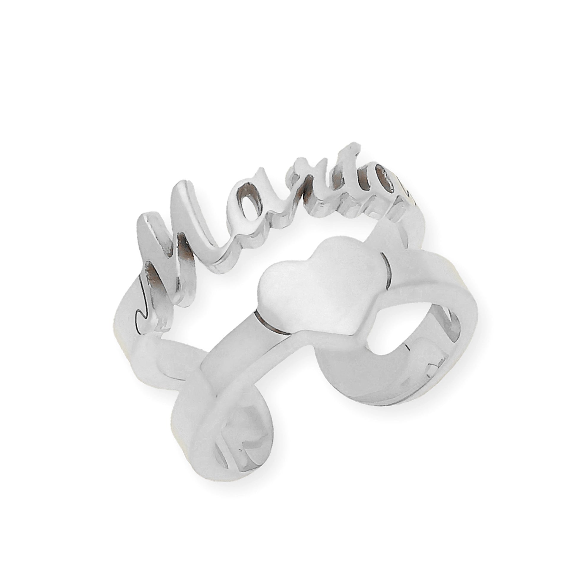 Anillo Koro Doble Tira Nombre y Corazón en Plata 925