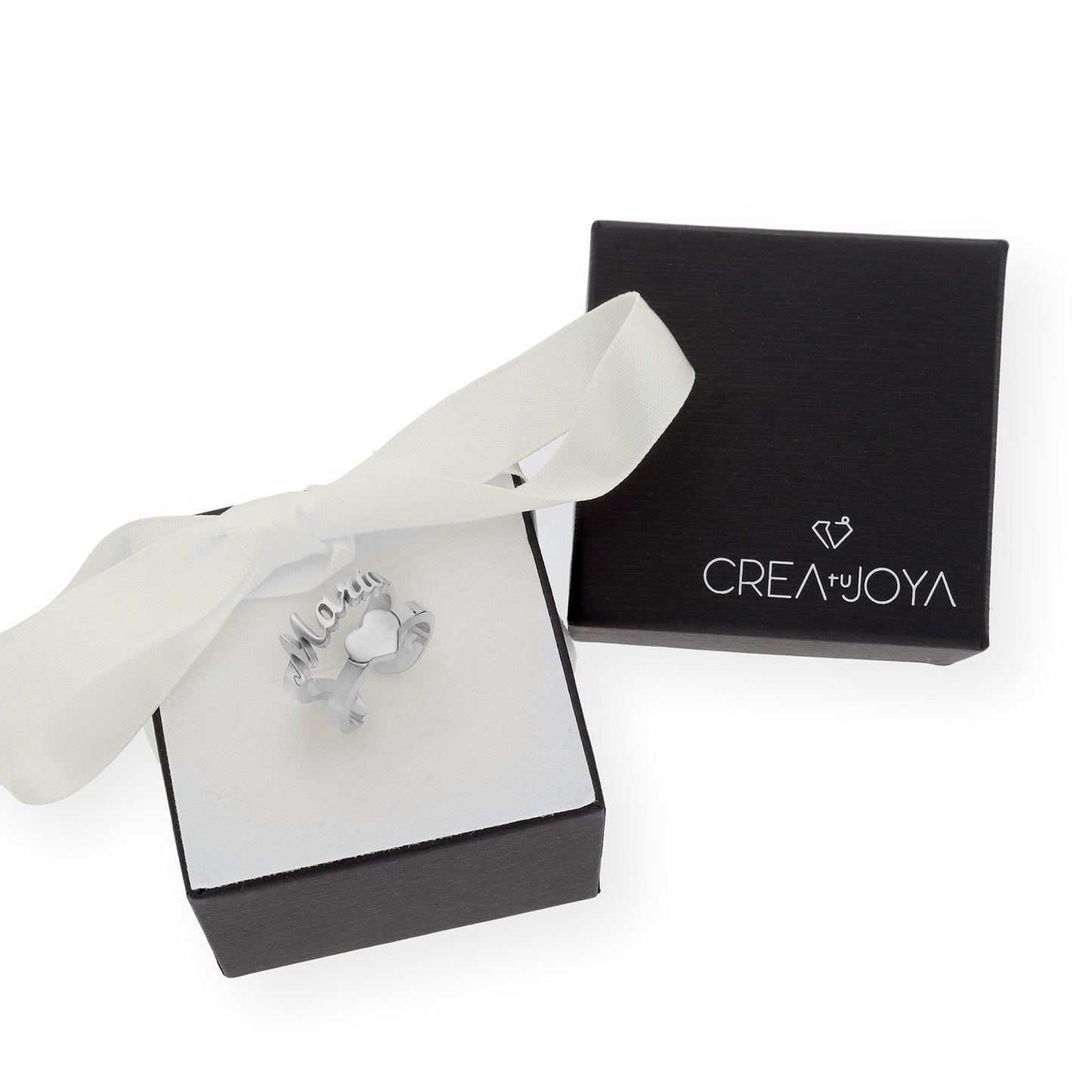 Anillo Koro Doble Tira Nombre y Corazón en Plata 925