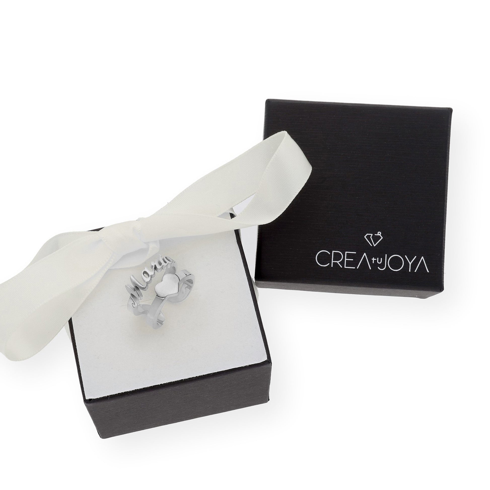 Anillo Koro Doble Tira Nombre y Corazón en Plata 925