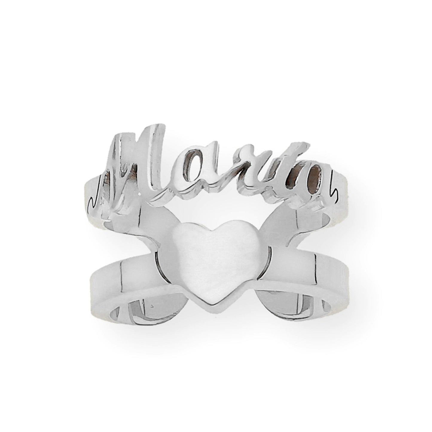 Anillo Koro Doble Tira Nombre y Corazón en Plata 925