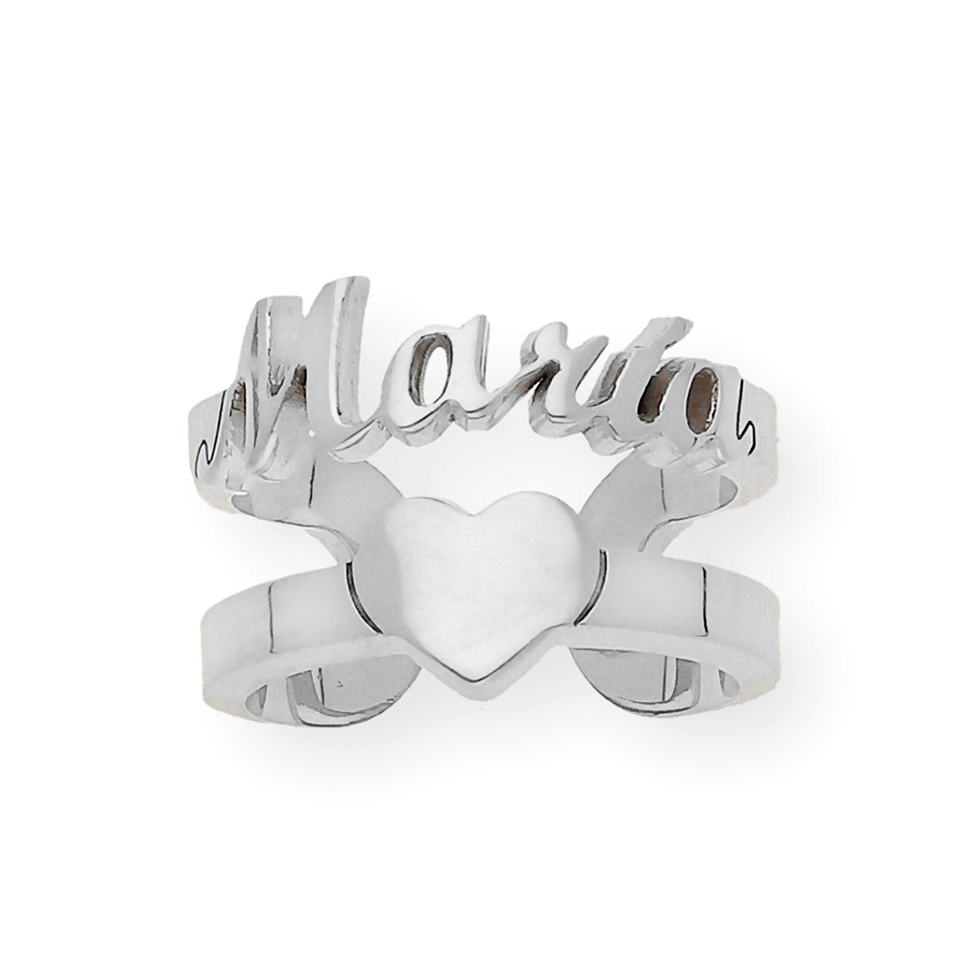 Anillo Koro Doble Tira Nombre y Corazón en Plata 925