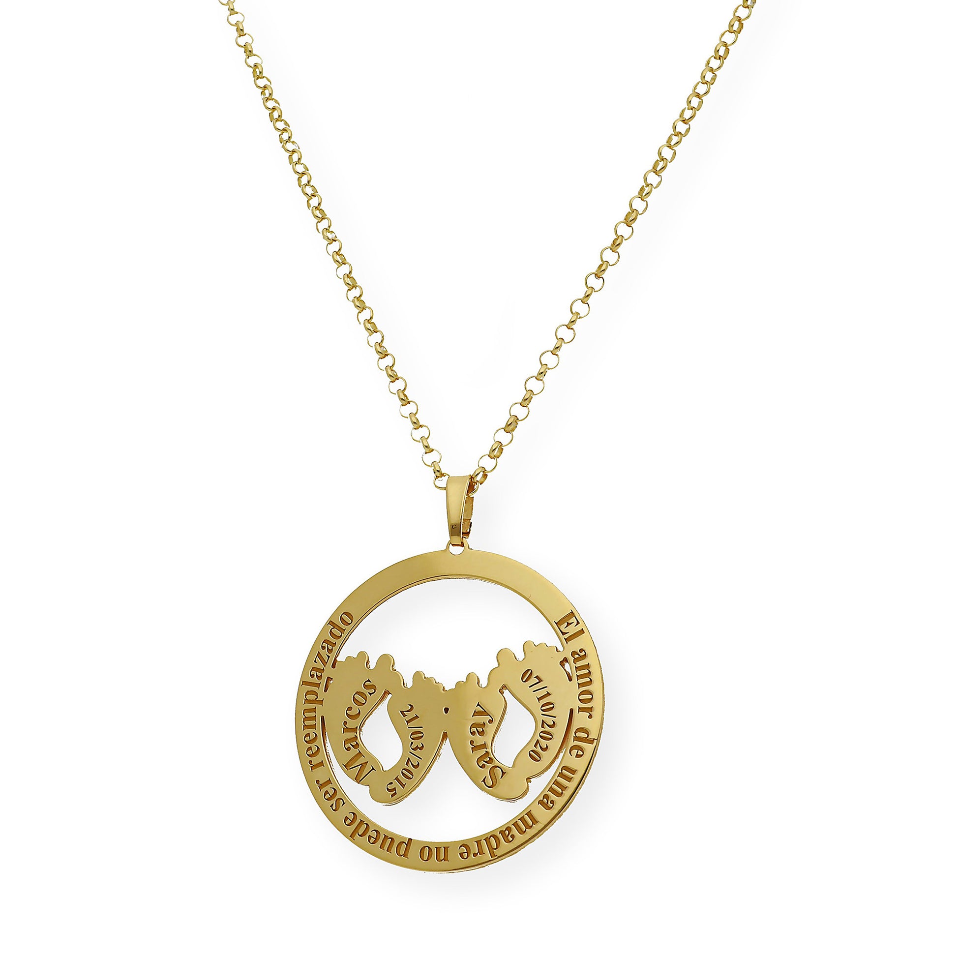 Colgante Eres Mi Vida con Frase y Huella en Plata 925 con Baño de Oro 18k