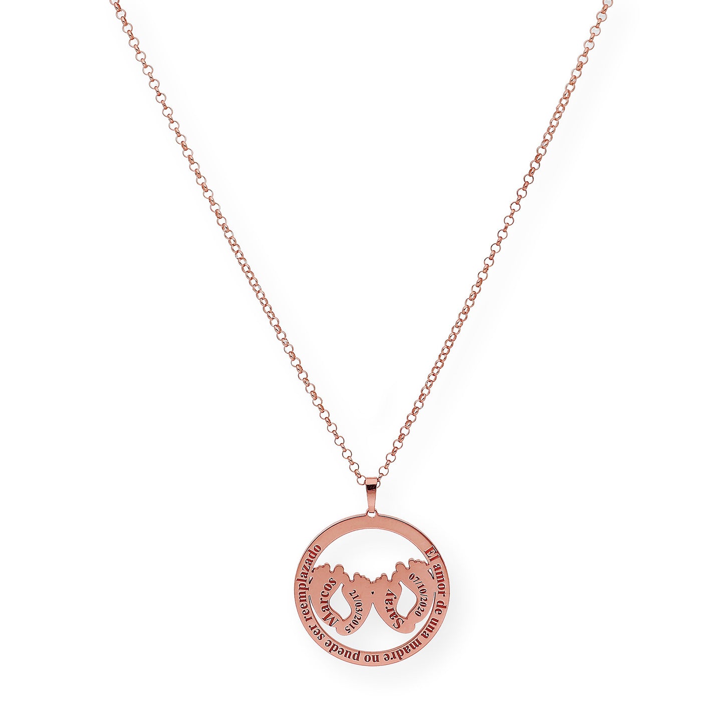 Colgante Eres Mi Vida con Frase y Huella en Plata 925 con Baño de Oro Rosa 18k