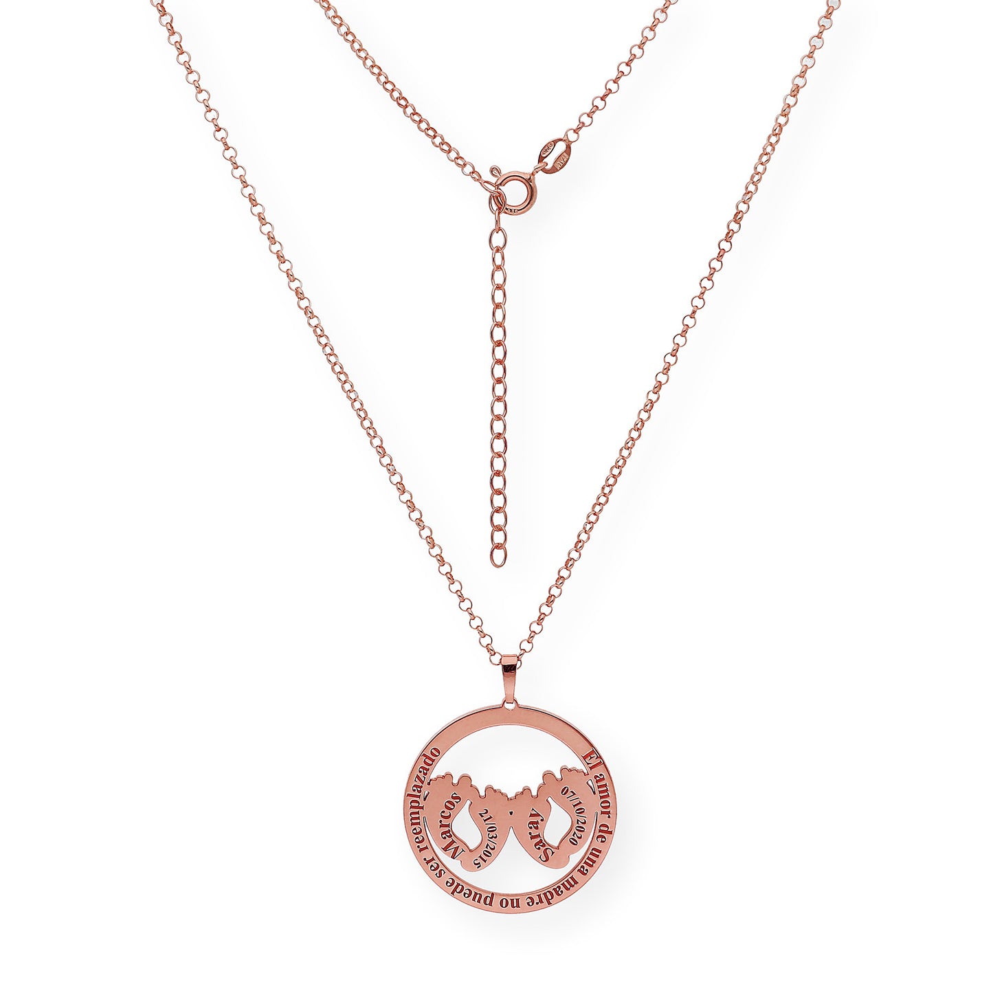 Colgante Eres Mi Vida con Frase y Huella en Plata 925 con Baño de Oro Rosa 18k