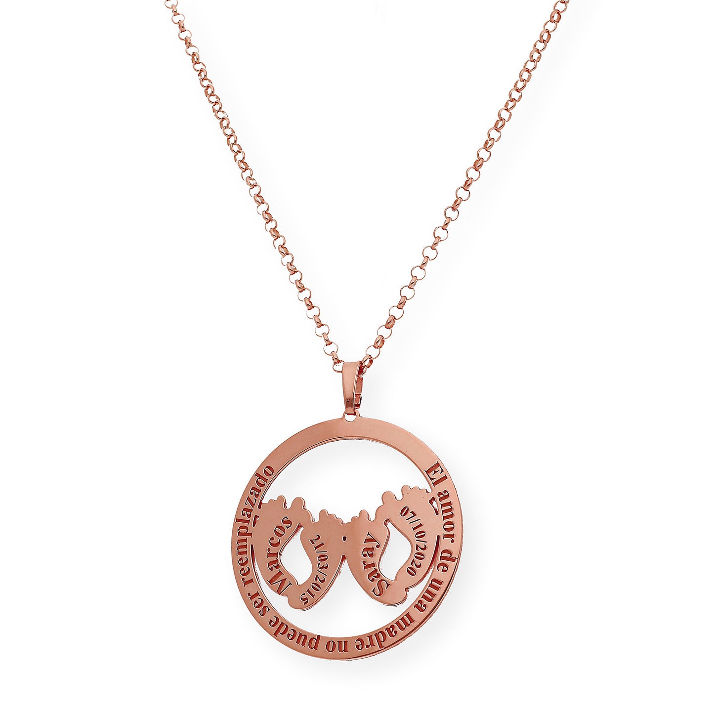 Colgante Eres Mi Vida con Frase y Huella en Plata 925 con Baño de Oro Rosa 18k