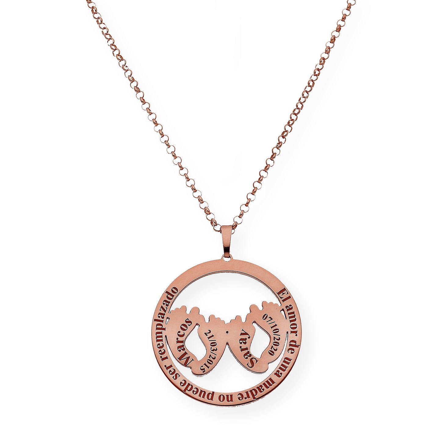 Colgante Eres Mi Vida con Frase y Huella en Plata 925 con Baño de Oro Rosa 18k