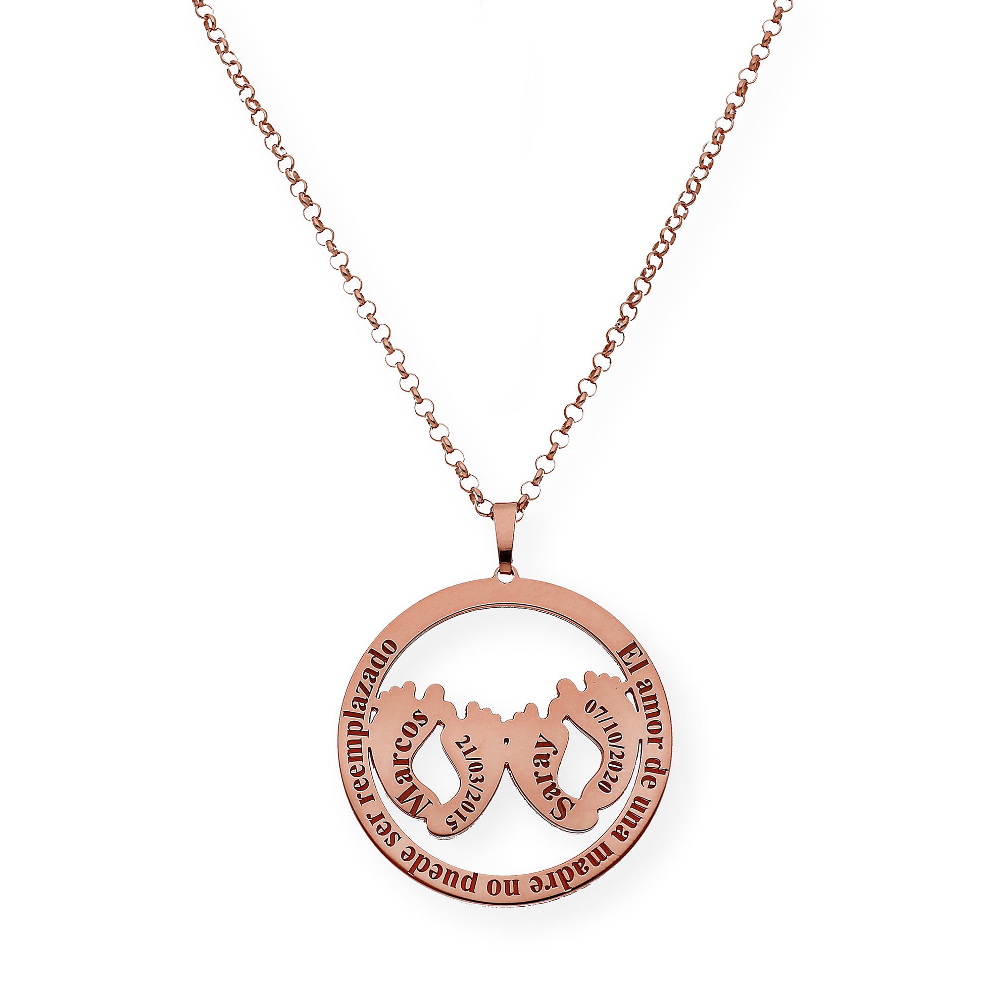 Colgante Eres Mi Vida con Frase y Huella en Plata 925 con Baño de Oro Rosa 18k