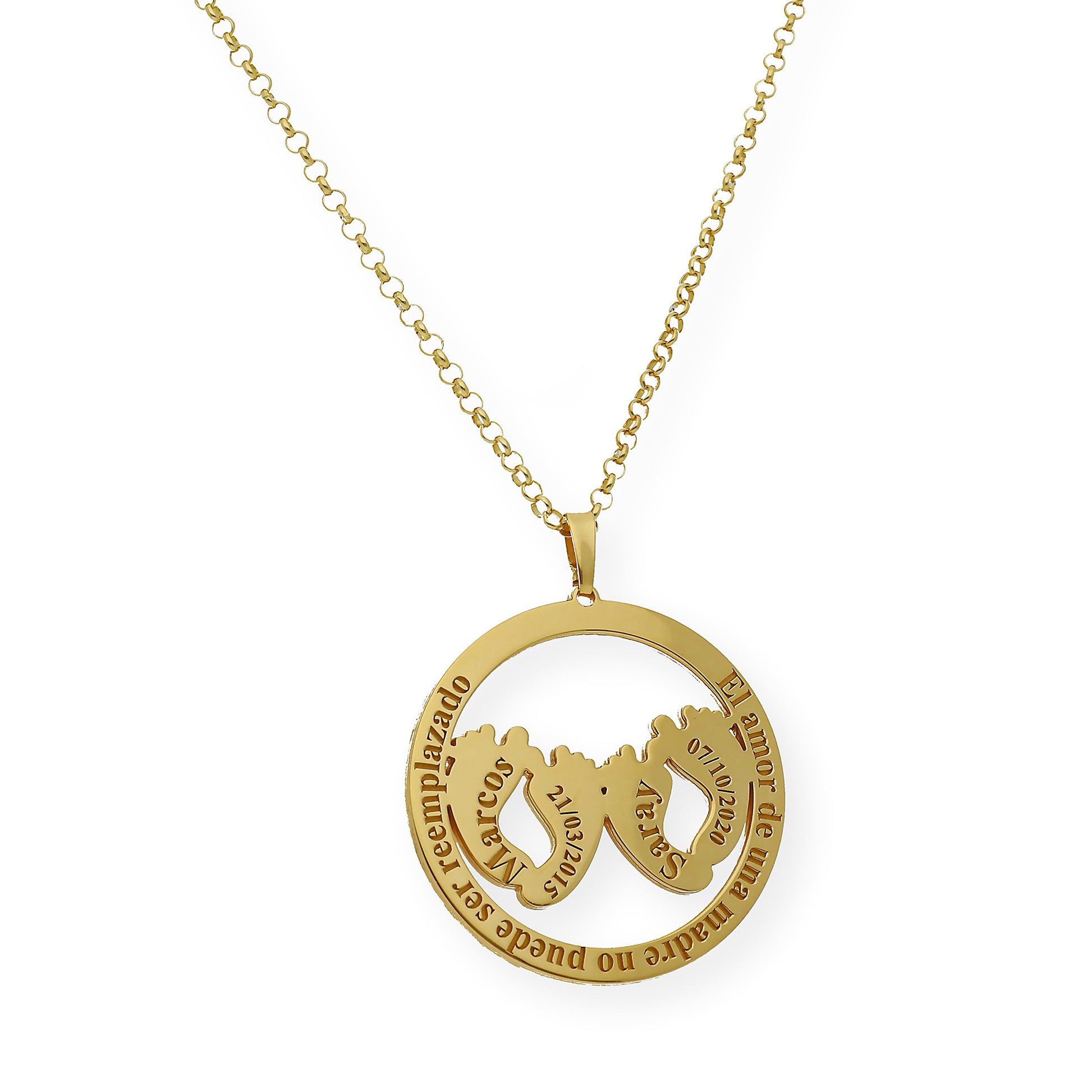 Colgante Eres Mi Vida con Frase y Huella en Plata 925 con Baño de Oro Rosa 18k