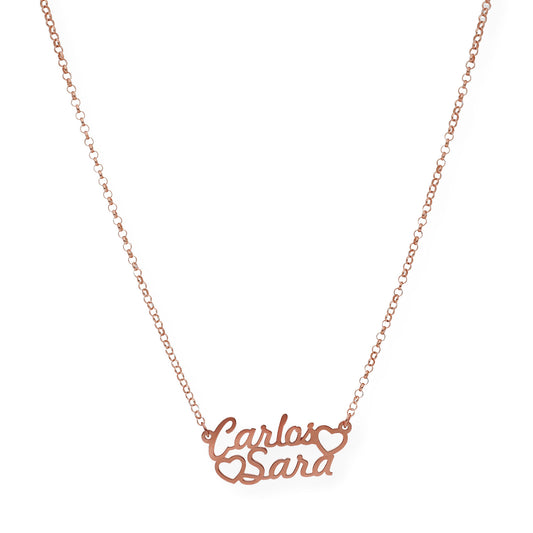 Colgante Eurídice Corazón y Nombres en Plata 925 con Baño de Oro Rosa 18k