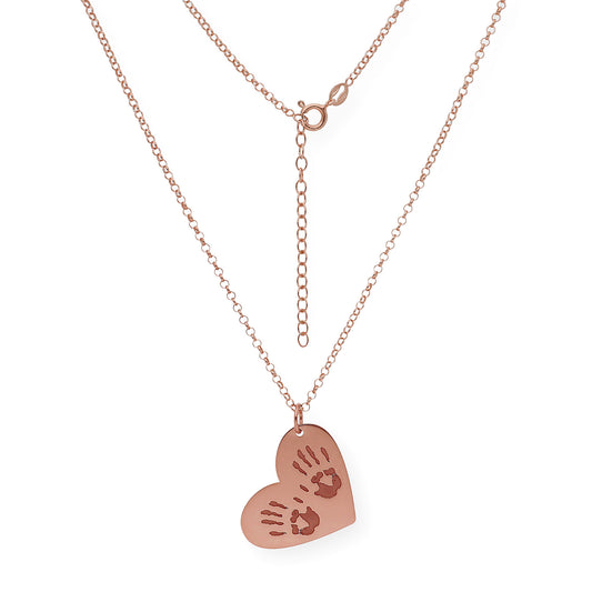 Colgante Galatea Corazón y Manos en Plata 925 con Baño de Oro Rosa 18k