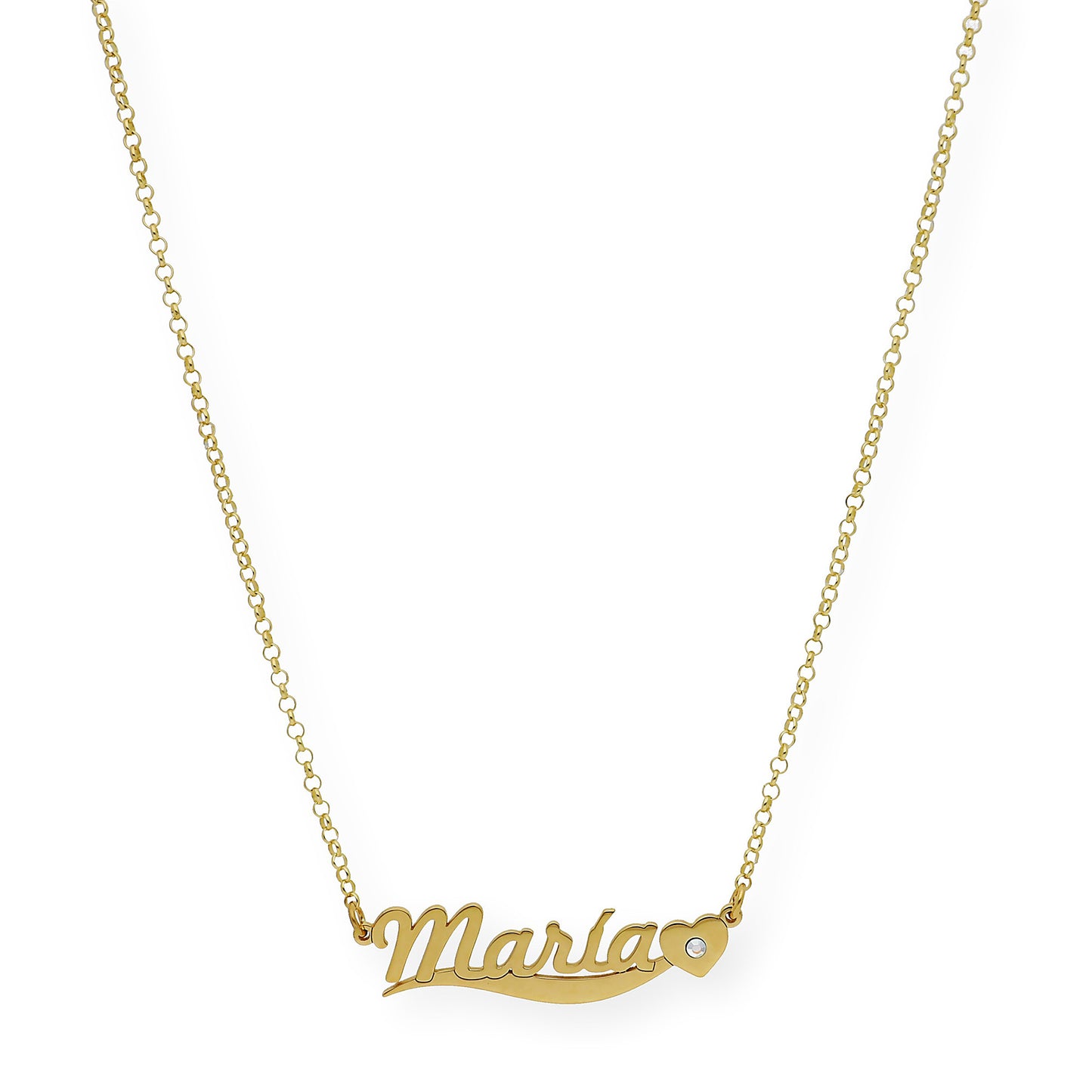 Collar Kassia Nombre y Corazón con Circonita en Plata 925 con Baño de Oro 18k