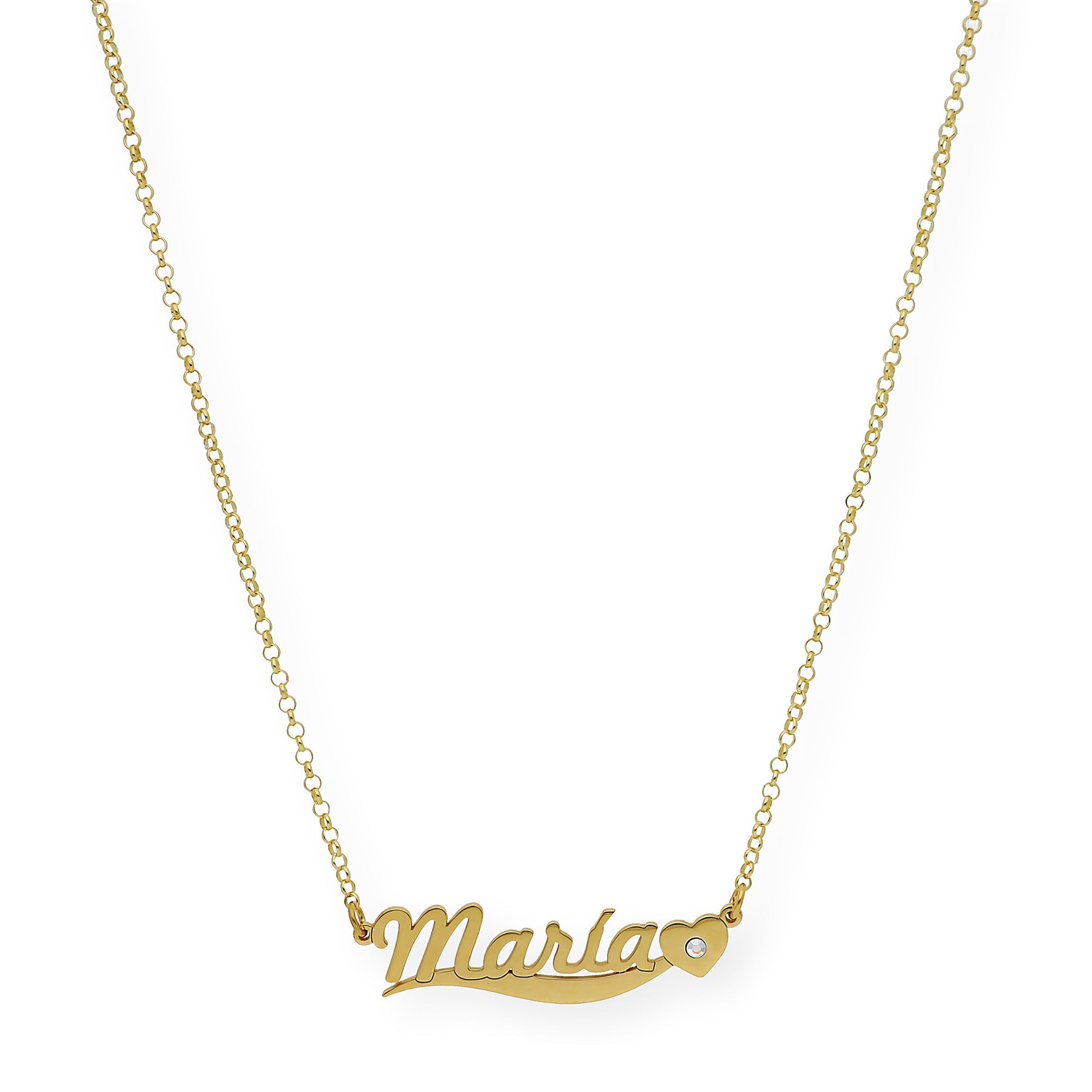 Collar Kassia Nombre y Corazón con Circonita en Plata 925 con Baño de Oro 18k