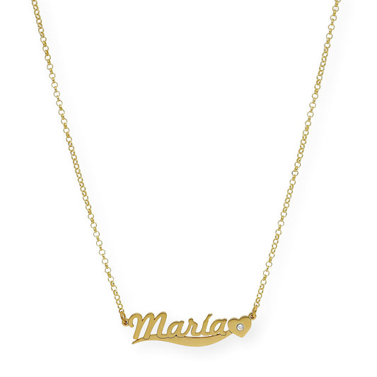 Collar Kassia Nombre y Corazón con Circonita en Plata 925 con Baño de Oro 18k