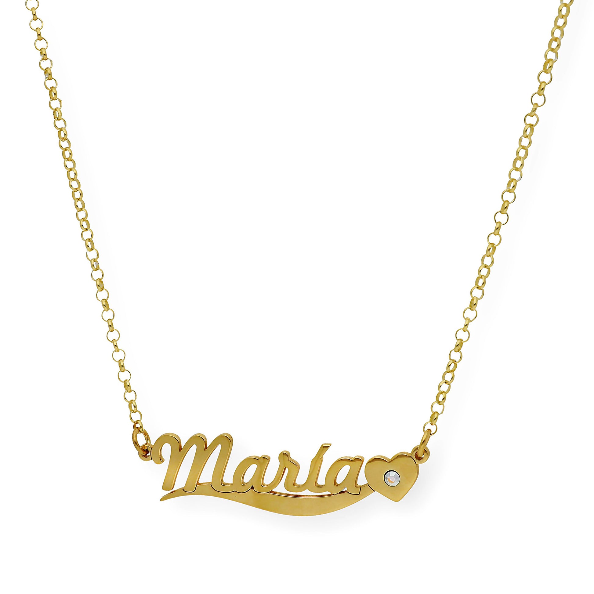 Collar Kassia Nombre y Corazón con Circonita en Plata 925 con Baño de Oro 18k