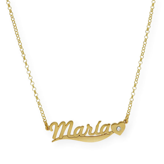 Collar Kassia Nombre y Corazón con Circonita en Plata 925 con Baño de Oro 18k