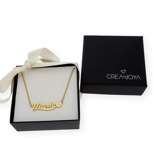 Collar Kassia Nombre y Corazón con Circonita en Plata 925 con Baño de Oro 18k