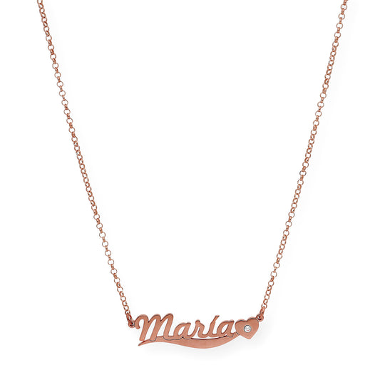 Collar Kassia Nombre y Corazón con Circonita en Plata 925 con Baño de Oro Rosa 18k
