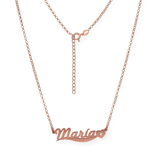 Collar Kassia Nombre y Corazón con Circonita en Plata 925 con Baño de Oro Rosa 18k