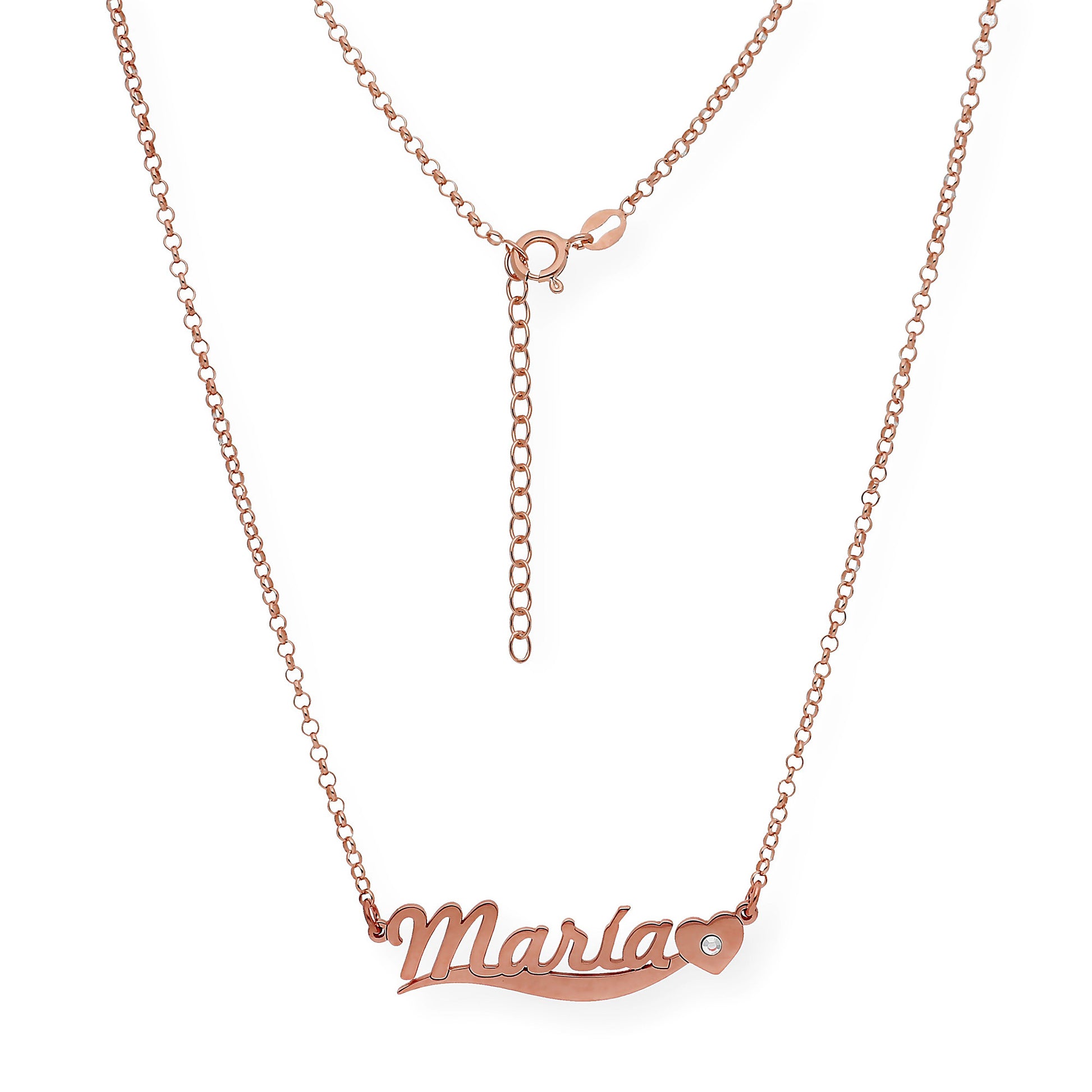 Collar Kassia Nombre y Corazón con Circonita en Plata 925 con Baño de Oro 18k