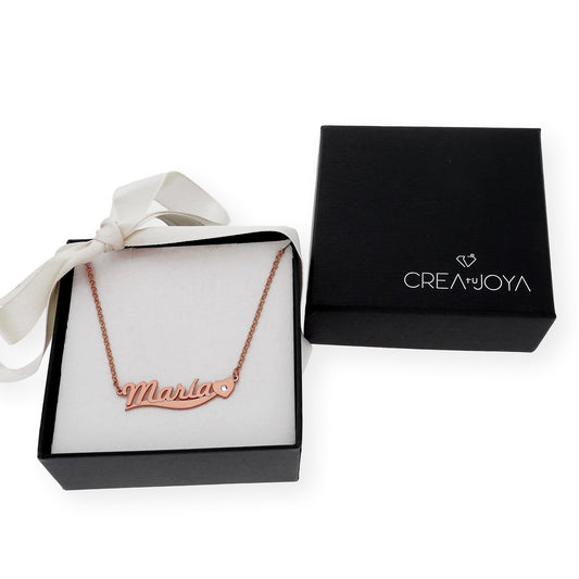 Collar Kassia Nombre y Corazón con Circonita en Plata 925 con Baño de Oro Rosa 18k