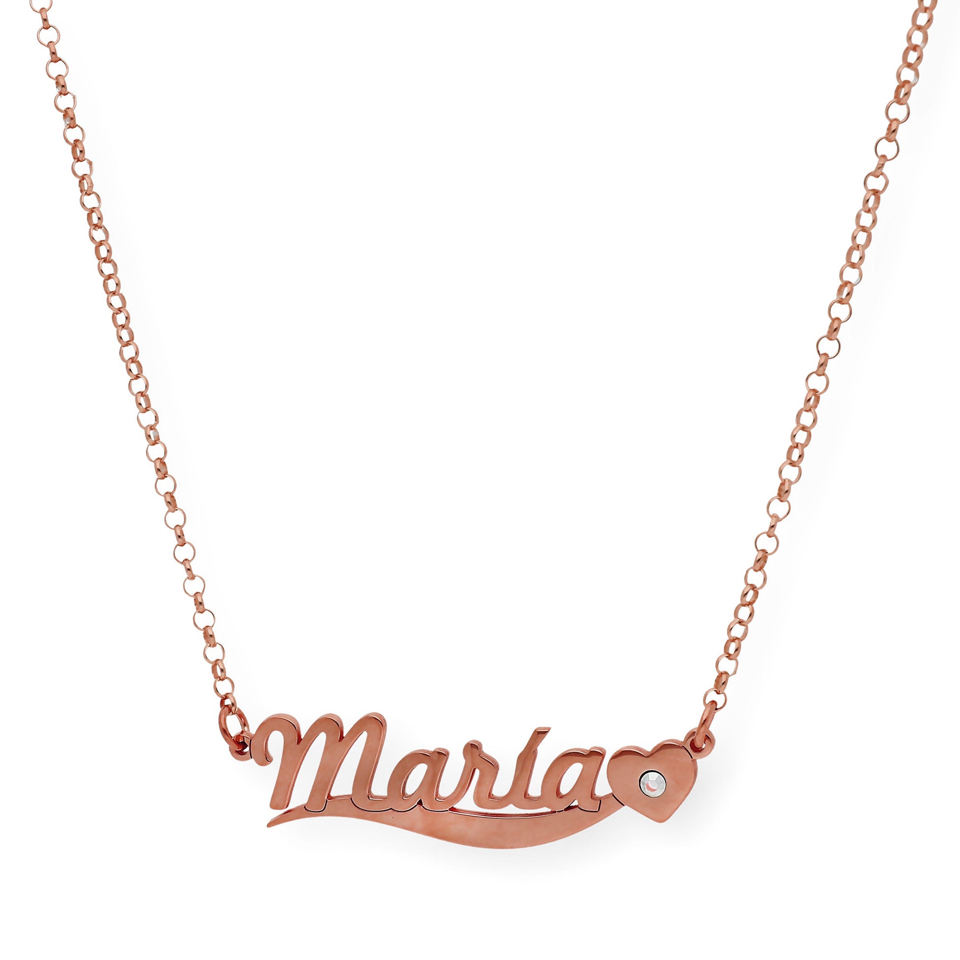 Collar Kassia Nombre y Corazón con Circonita en Plata 925 con Baño de Oro 18k