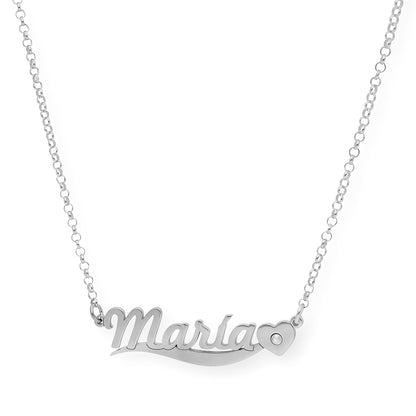 Collar Kassia Nombre y Corazón con Circonita en Plata 925 con Baño de Oro 18k