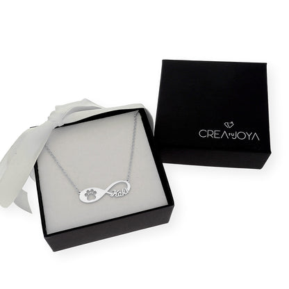 Colgante Infinito Artemis Huella Perro con Nombre en Plata 925