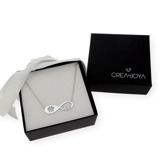 Colgante Infinito Artemis Huella Perro con Nombre en Plata 925