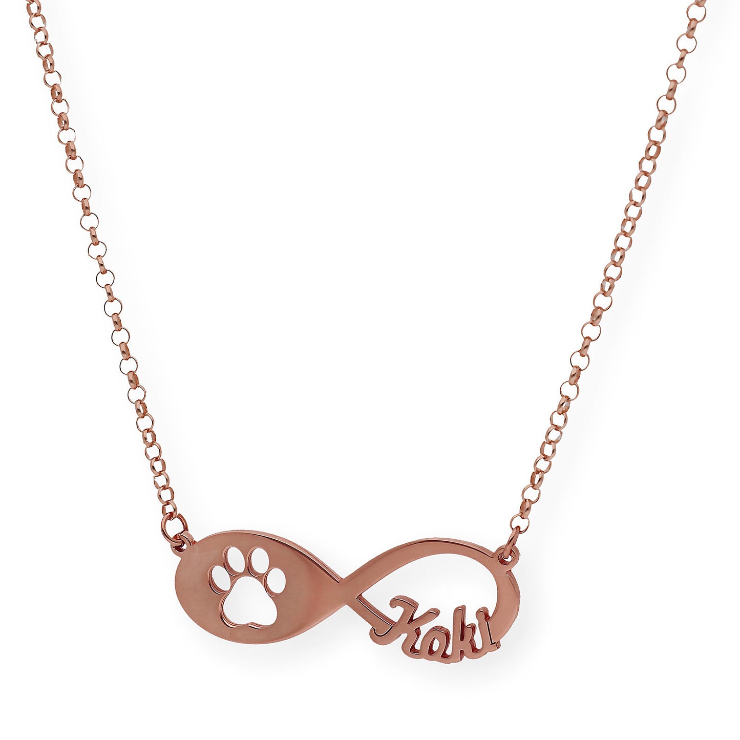 Colgante Infinito Artemis Huella Perro con Nombre en Plata 925 con Baño de Oro 18k