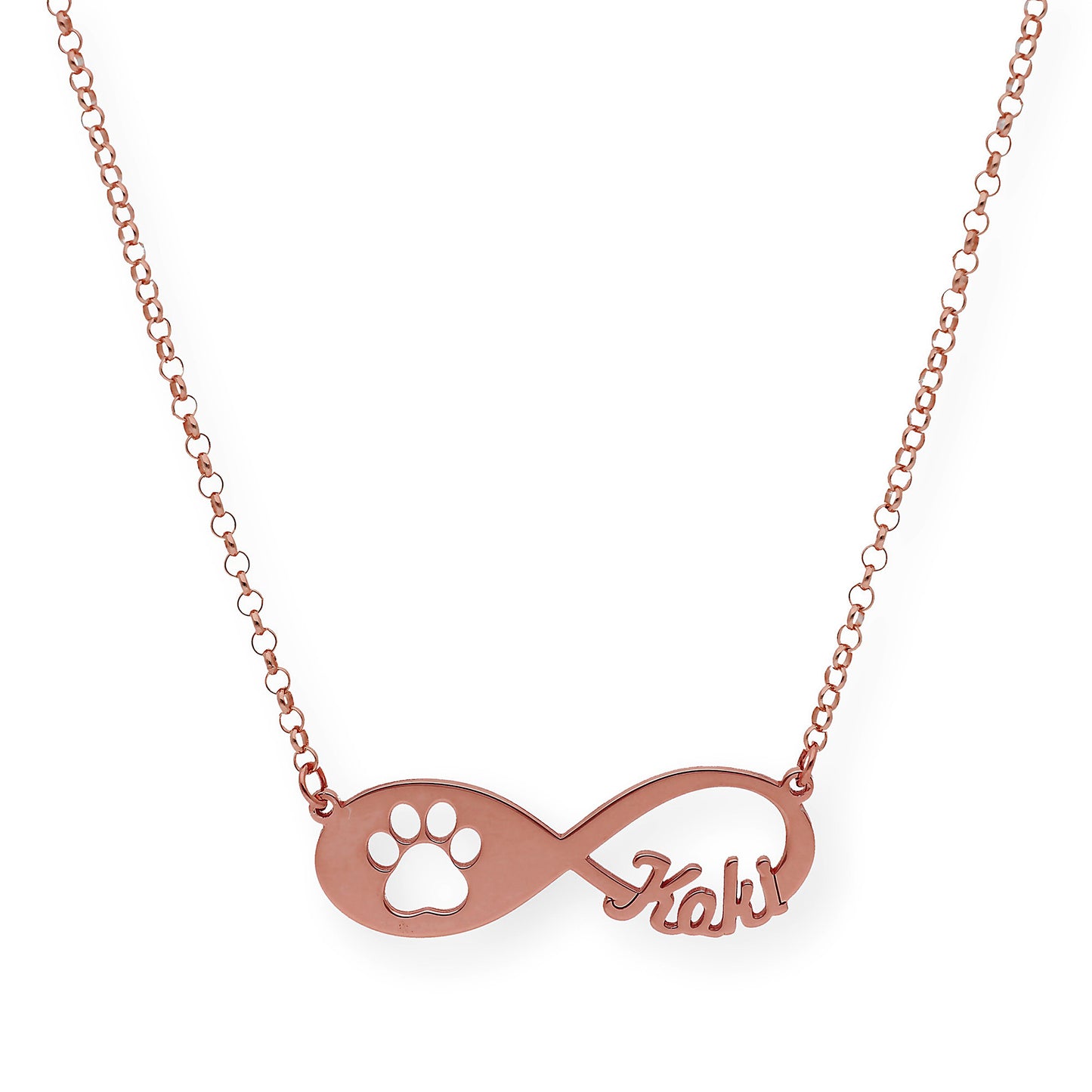 Colgante Infinito Artemis Huella Perro con Nombre en Plata 925 con Baño de Oro 18k