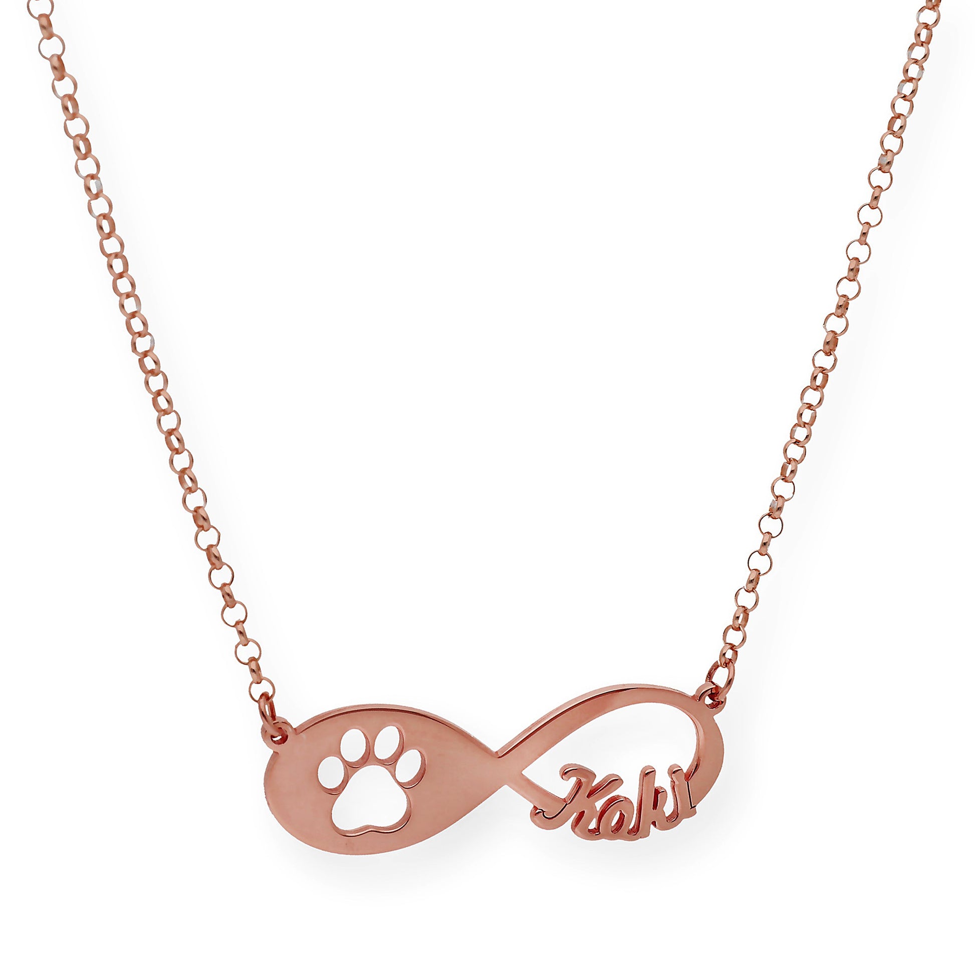 Colgante Infinito Artemis Huella Perro con Nombre en Plata 925 con Baño de Oro 18k