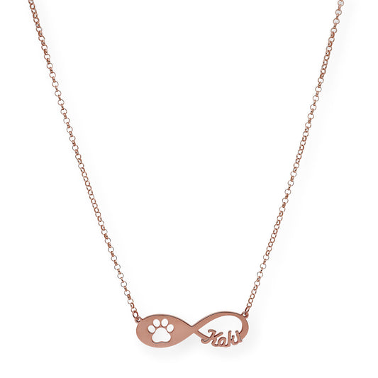 Colgante Infinito Artemis Huella Perro en Plata 925 con Baño de Oro Rosa 18k
