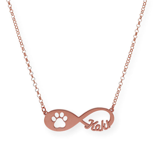 Colgante Infinito Artemis Huella Perro en Plata 925 con Baño de Oro Rosa 18k