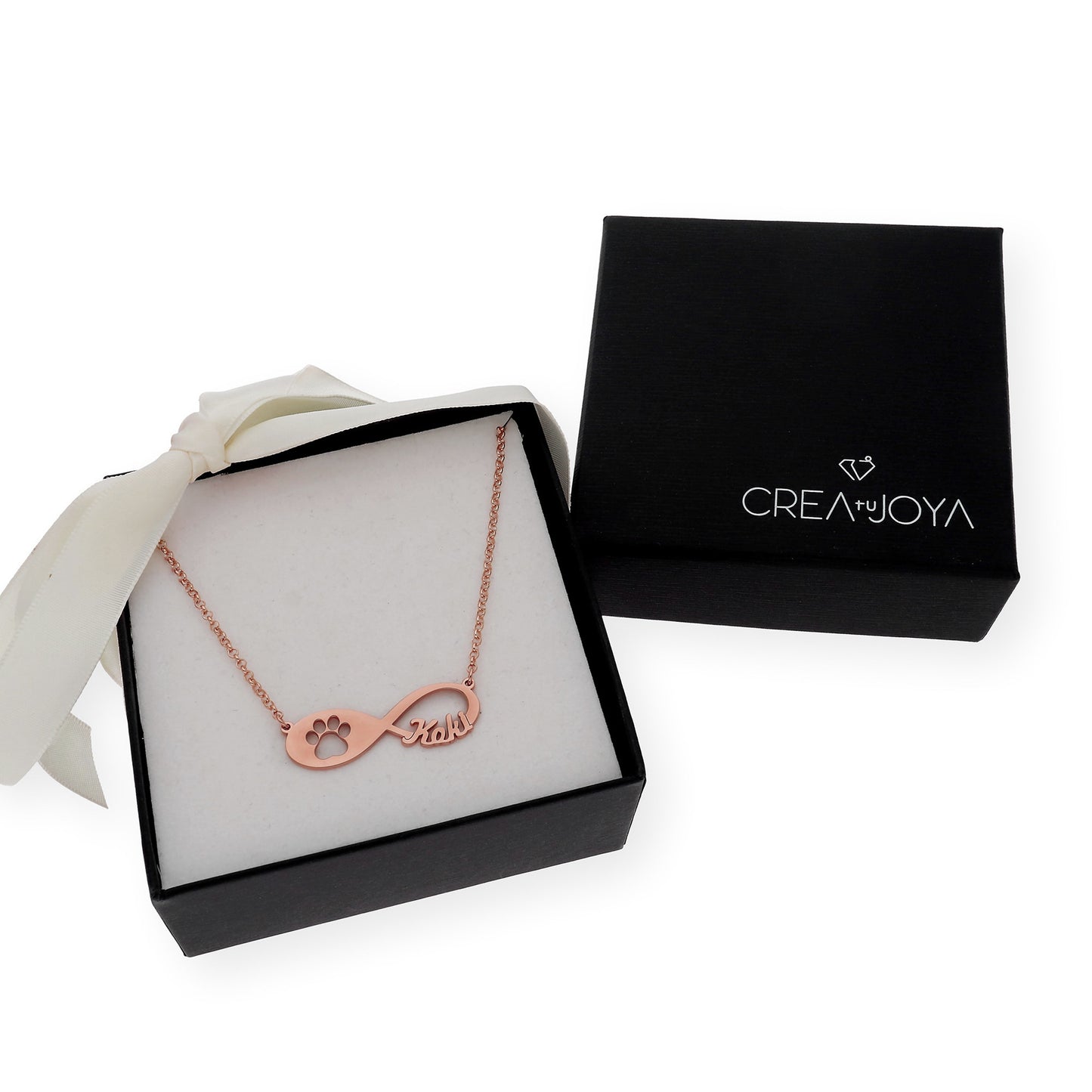 Colgante Infinito Artemis Huella Perro en Plata 925 con Baño de Oro Rosa 18k