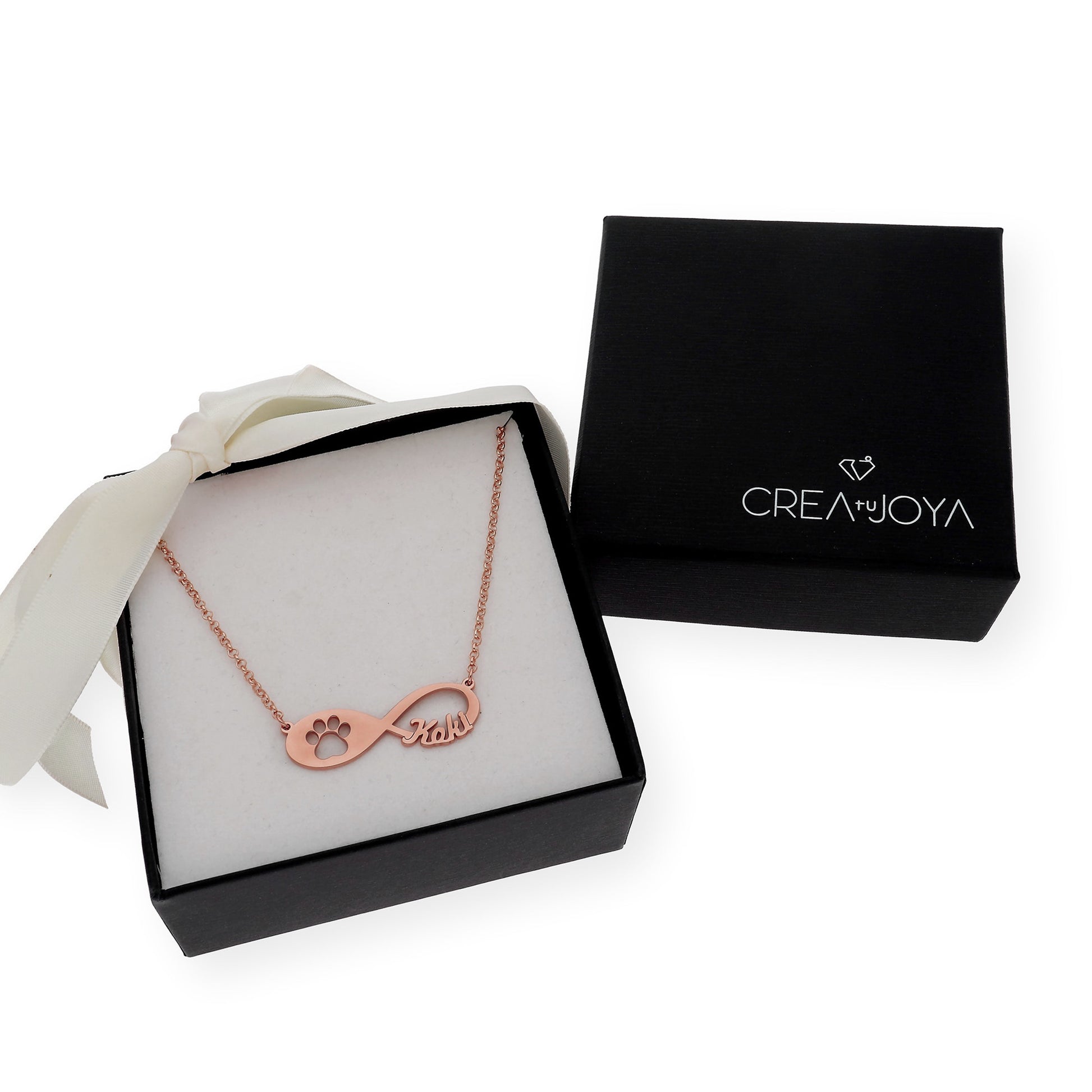 Colgante Infinito Artemis Huella Perro en Plata 925 con Baño de Oro Rosa 18k