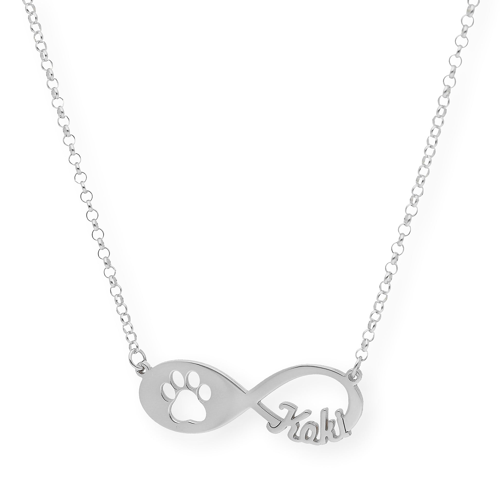 Colgante Infinito Artemis Huella Perro con Nombre en Plata 925 con Baño de Oro 18k
