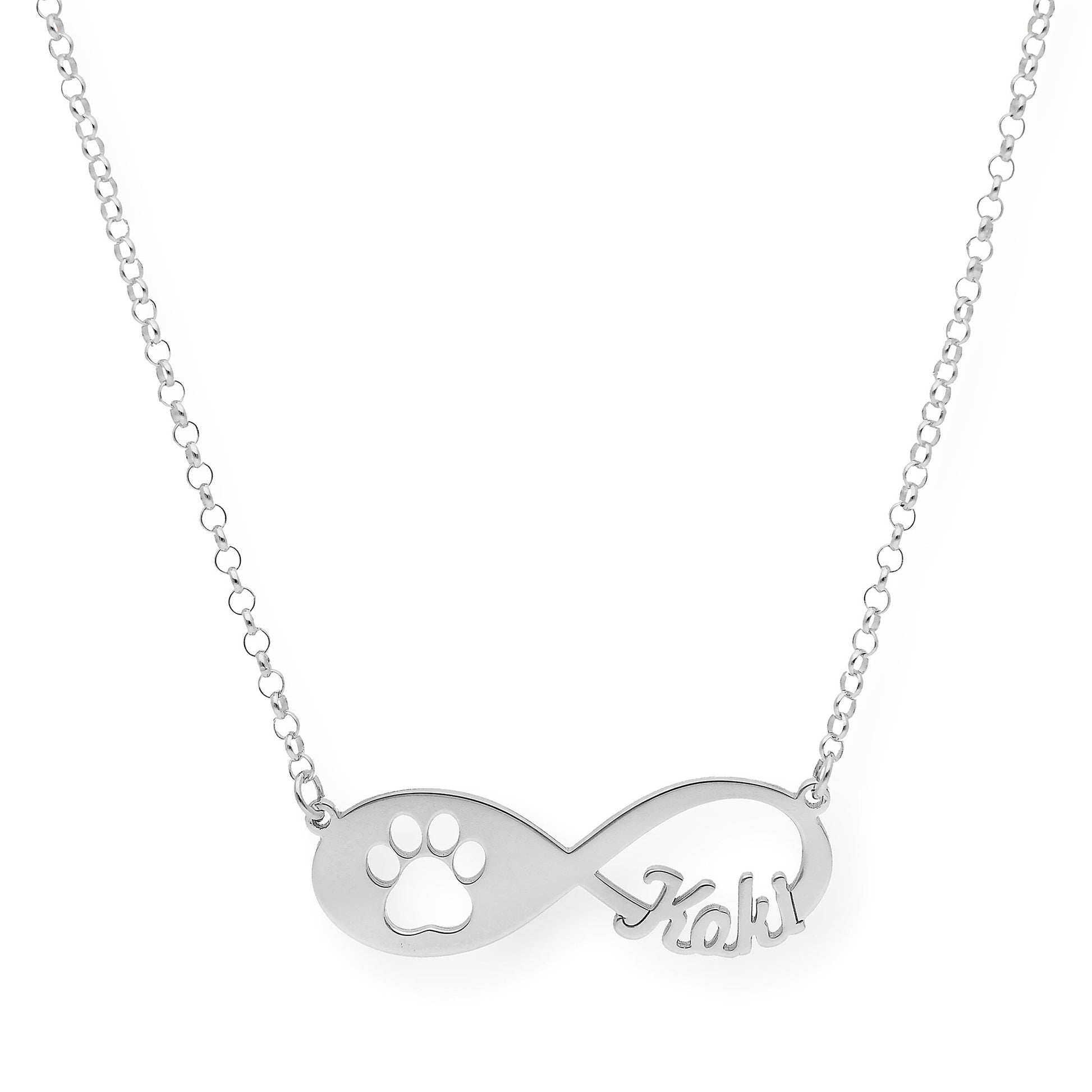 Colgante Infinito Artemis Huella Perro con Nombre en Plata 925 con Baño de Oro 18k