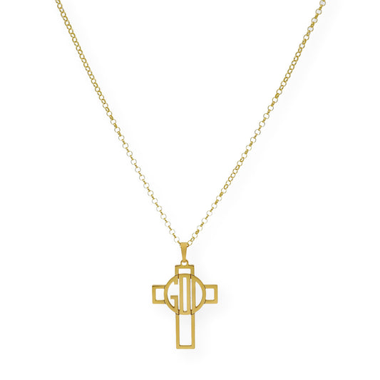 Colgante Cruz Calada Thedore Iniciales en Plata 925 con Baño de Oro 18k