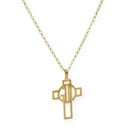 Colgante Cruz Calada Thedore Iniciales en Plata 925 con Baño de Oro 18k