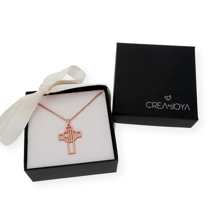 Colgante Cruz Calada Thedore Iniciales en Plata 925 con Baño de Oro Rosa 18k