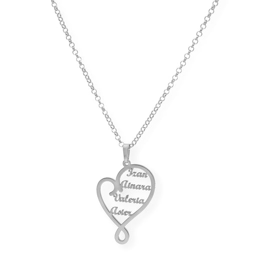Colgante Corazón Zoe 4 Nombres en Plata 925