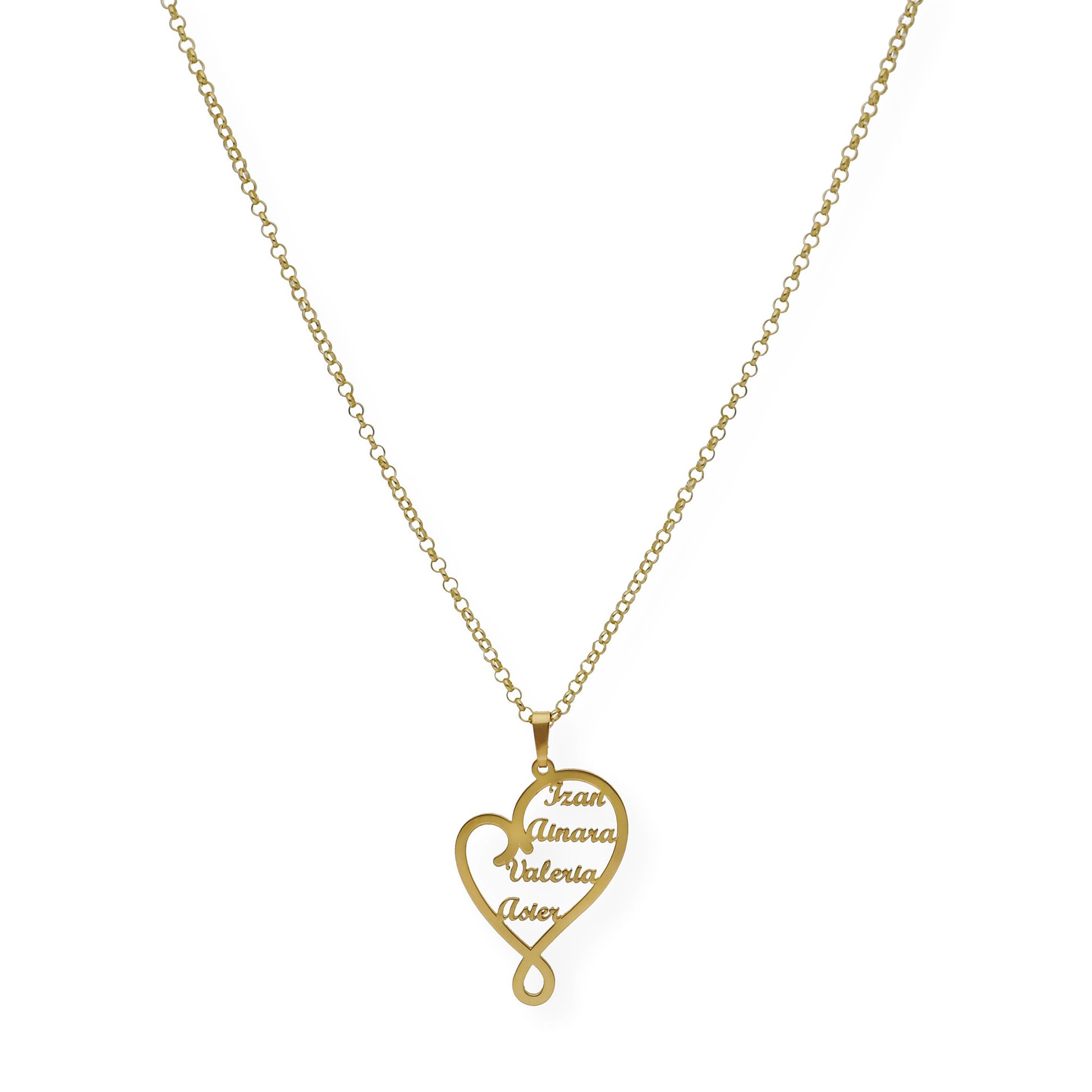 Colgante Corazón Zoe 4 Nombres en Plata 925 y Baño de Oro 18k
