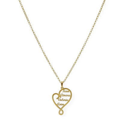Colgante Corazón Zoe 4 Nombres en Plata 925 y Baño de Oro 18k