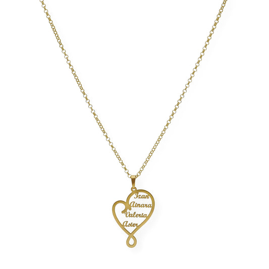 Colgante Corazón Zoe 4 Nombres en Plata 925 y Baño de Oro 18k