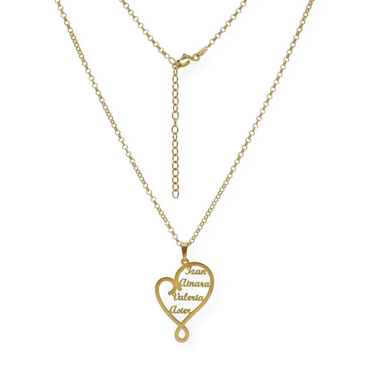 Colgante Corazón Zoe 4 Nombres en Plata 925 y Baño de Oro 18k