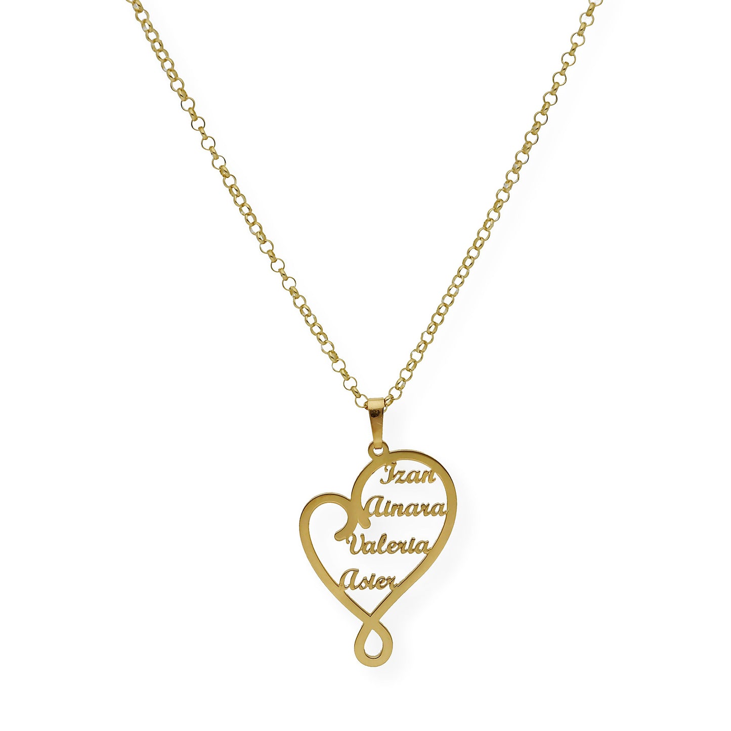 Colgante Corazón Zoe 4 Nombres en Plata 925 y Baño de Oro 18k