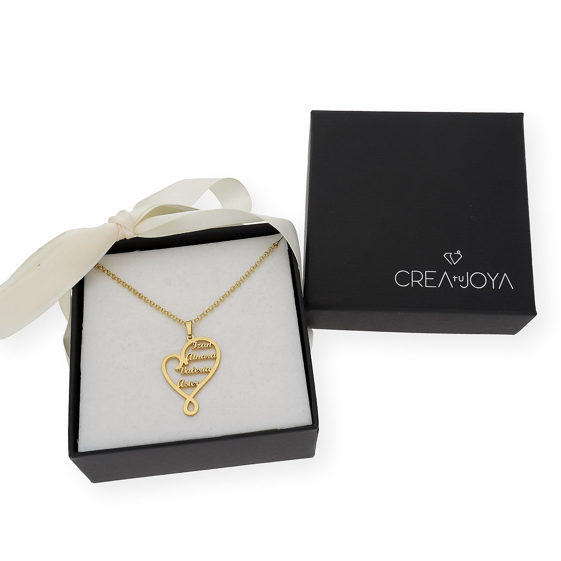 Colgante Corazón Zoe 4 Nombres en Plata 925 y Baño de Oro 18k