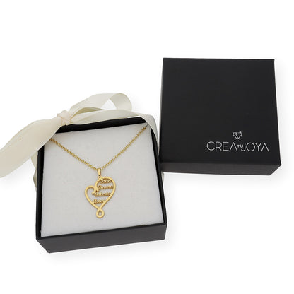 Colgante Corazón Zoe 4 Nombres en Plata 925 y Baño de Oro 18k