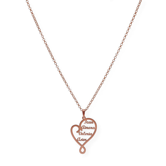 Colgante Corazón Zoe 4 Nombres en Plata 925 y Baño de Oro Rosa 18k